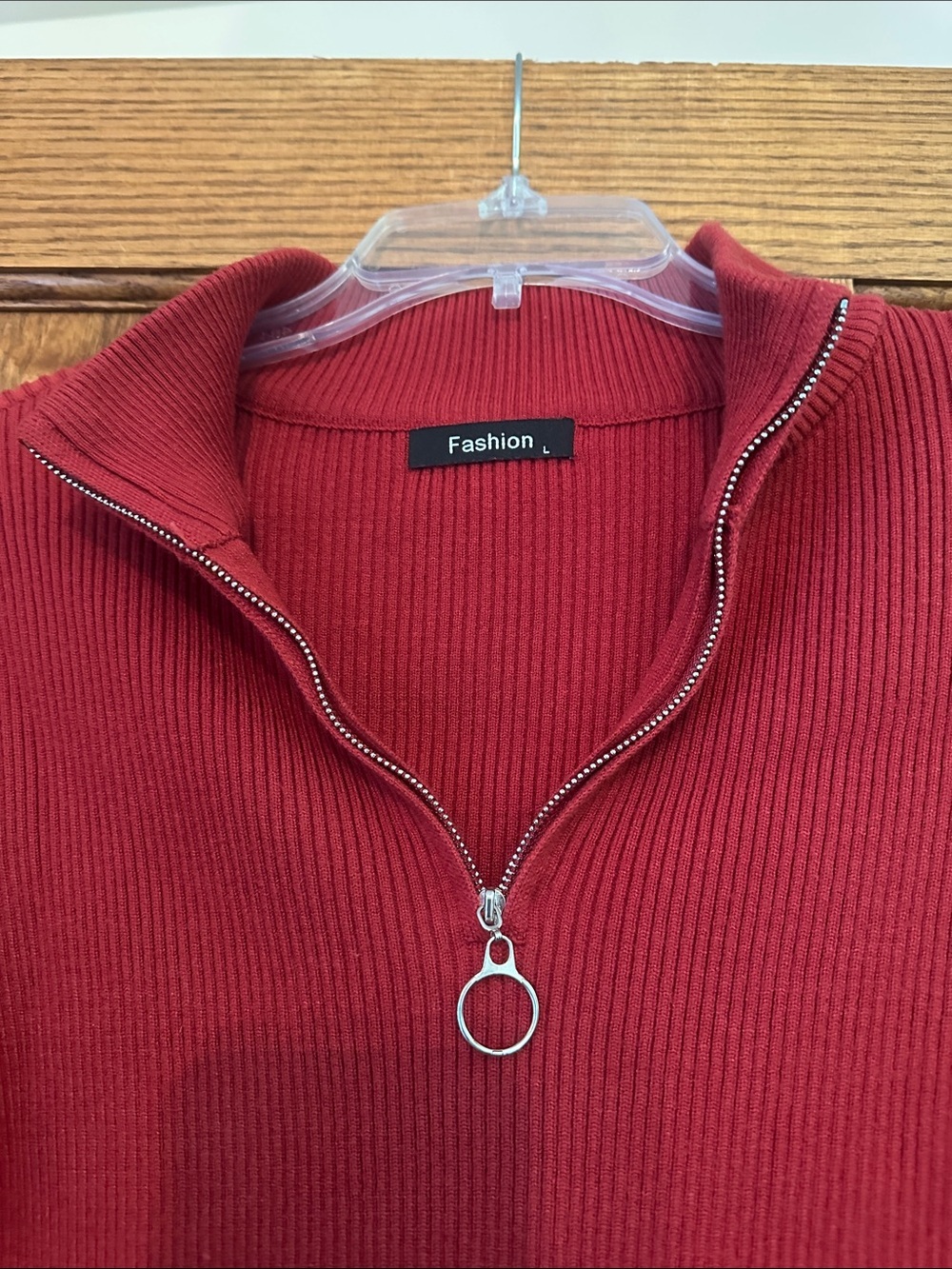 Red Ribbed Half-Zip Mock Neck Sweater - Picture 2 of 5